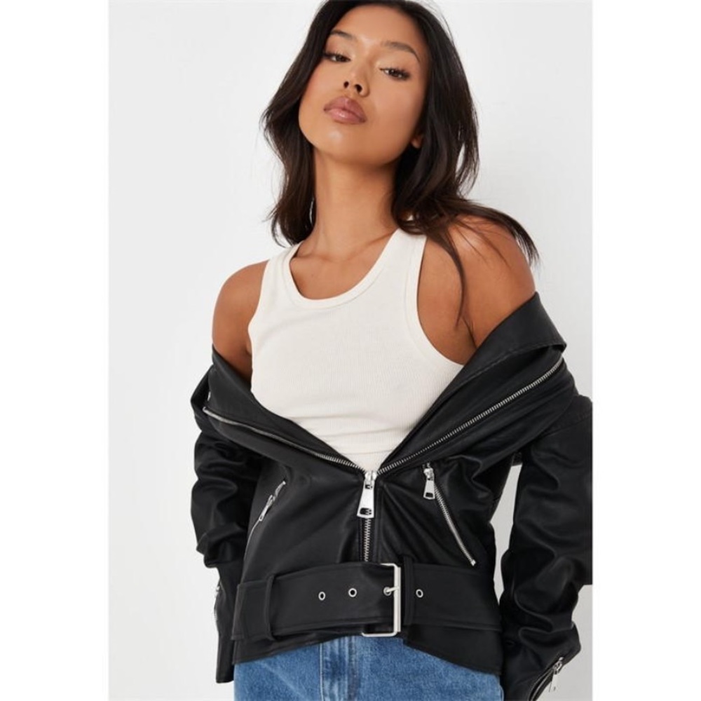 Missguided Boyfriend Biker Faux Leather Jacket Black - Picture 4 of 6